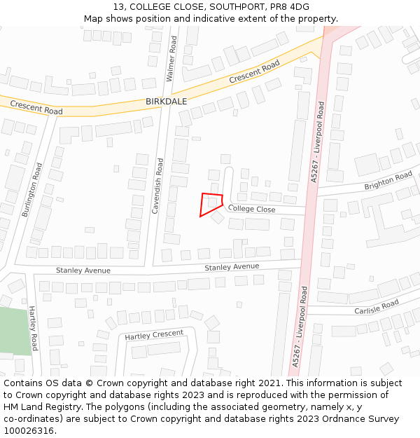 13, COLLEGE CLOSE, SOUTHPORT, PR8 4DG: Location map and indicative extent of plot