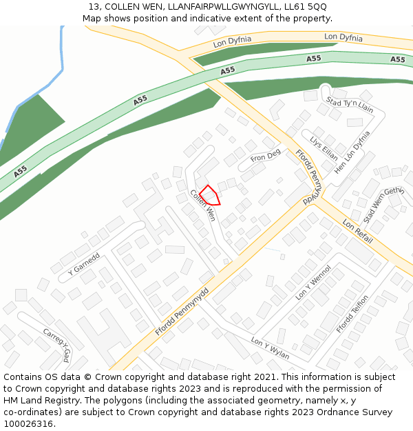 13, COLLEN WEN, LLANFAIRPWLLGWYNGYLL, LL61 5QQ: Location map and indicative extent of plot