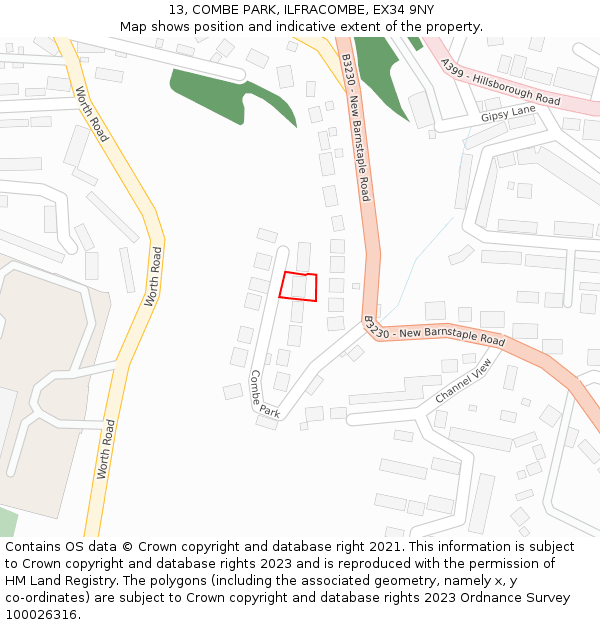 13, COMBE PARK, ILFRACOMBE, EX34 9NY: Location map and indicative extent of plot