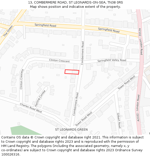 13, COMBERMERE ROAD, ST LEONARDS-ON-SEA, TN38 0RS: Location map and indicative extent of plot