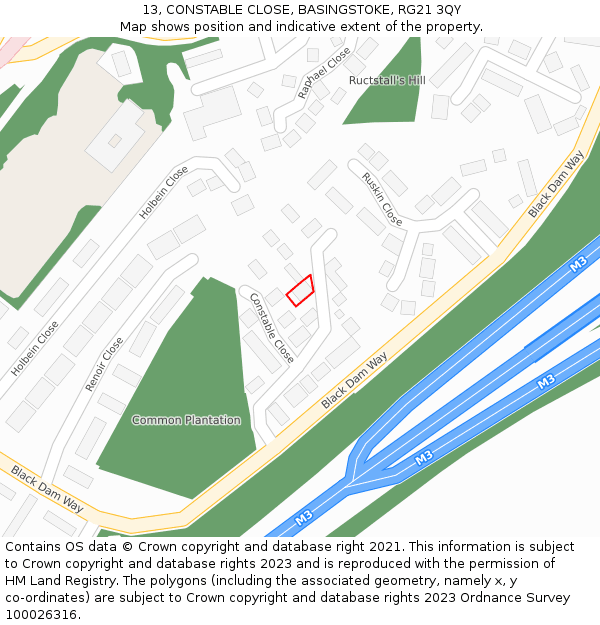 13, CONSTABLE CLOSE, BASINGSTOKE, RG21 3QY: Location map and indicative extent of plot