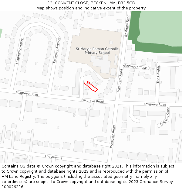 13, CONVENT CLOSE, BECKENHAM, BR3 5GD: Location map and indicative extent of plot
