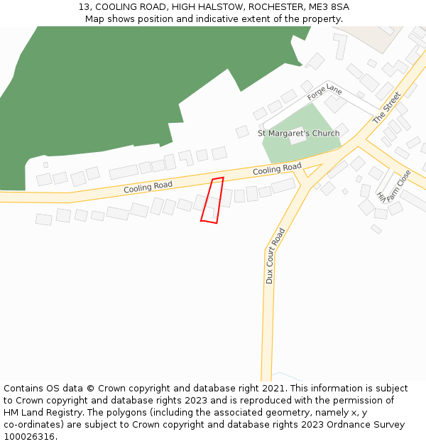 13, COOLING ROAD, HIGH HALSTOW, ROCHESTER, ME3 8SA: Location map and indicative extent of plot