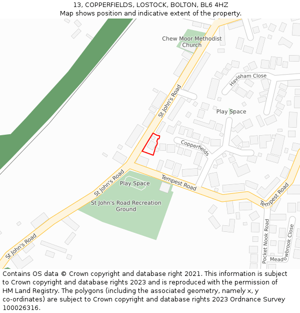 13, COPPERFIELDS, LOSTOCK, BOLTON, BL6 4HZ: Location map and indicative extent of plot