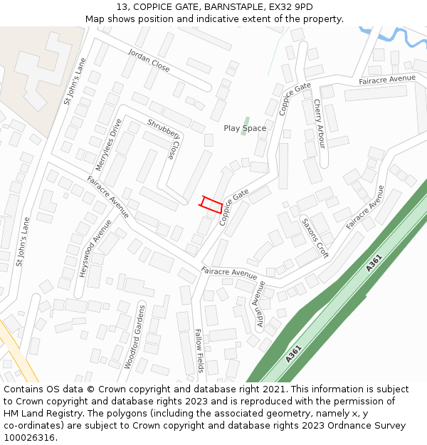 13, COPPICE GATE, BARNSTAPLE, EX32 9PD: Location map and indicative extent of plot