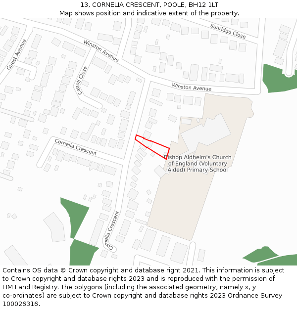 13, CORNELIA CRESCENT, POOLE, BH12 1LT: Location map and indicative extent of plot