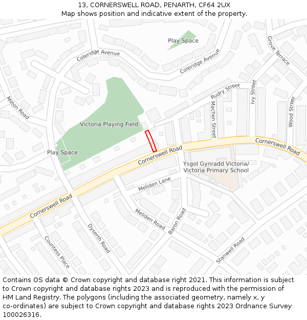 13, CORNERSWELL ROAD, PENARTH, CF64 2UX: Location map and indicative extent of plot