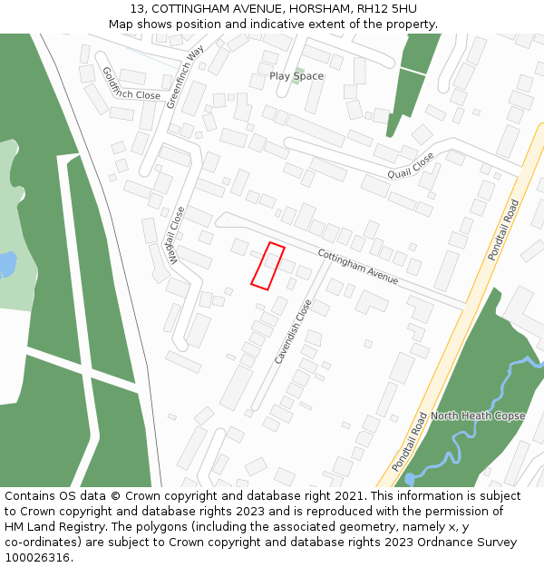 13, COTTINGHAM AVENUE, HORSHAM, RH12 5HU: Location map and indicative extent of plot