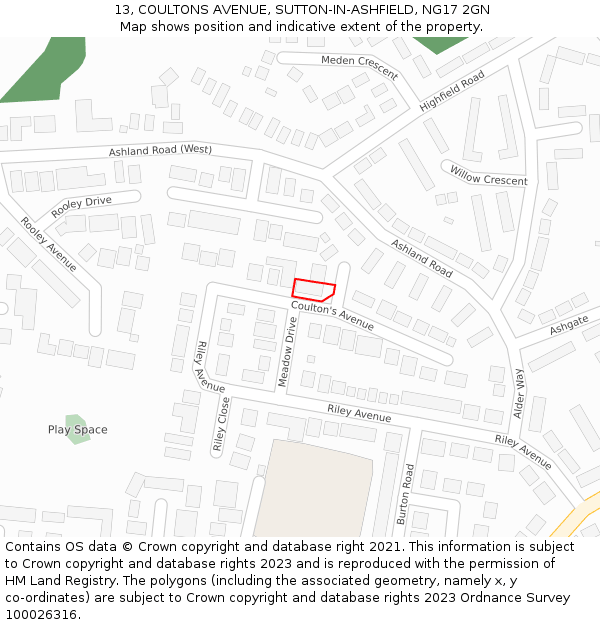 13, COULTONS AVENUE, SUTTON-IN-ASHFIELD, NG17 2GN: Location map and indicative extent of plot