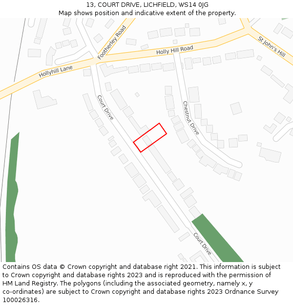 13, COURT DRIVE, LICHFIELD, WS14 0JG: Location map and indicative extent of plot