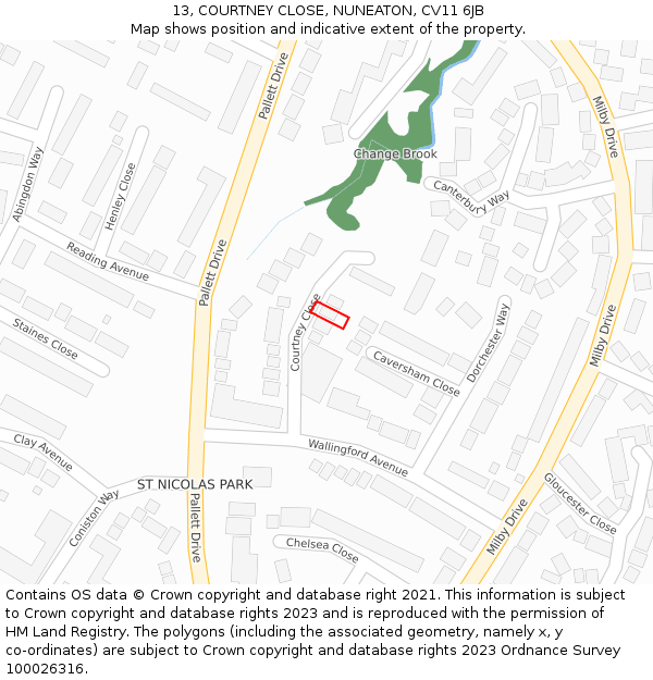 13, COURTNEY CLOSE, NUNEATON, CV11 6JB: Location map and indicative extent of plot