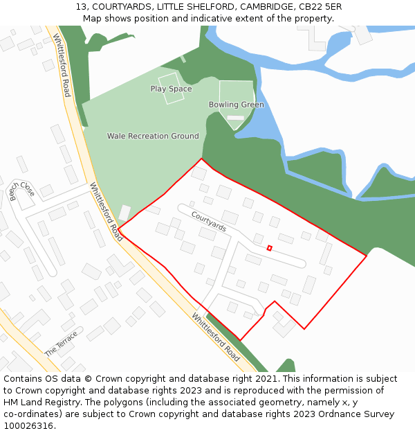 13, COURTYARDS, LITTLE SHELFORD, CAMBRIDGE, CB22 5ER: Location map and indicative extent of plot