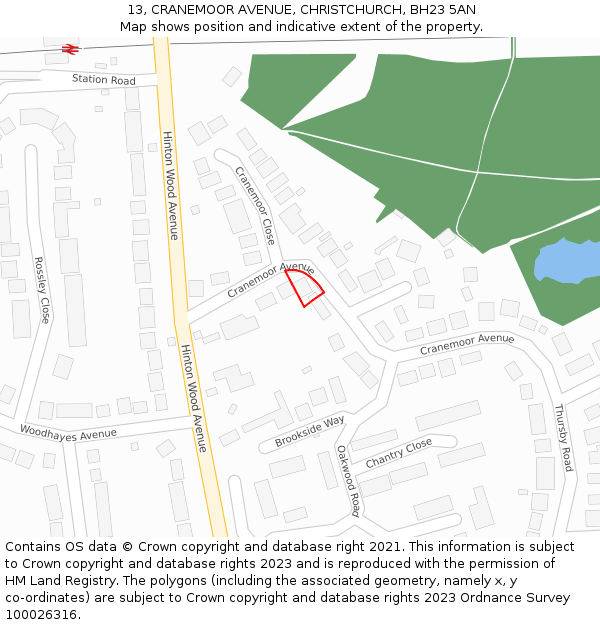 13, CRANEMOOR AVENUE, CHRISTCHURCH, BH23 5AN: Location map and indicative extent of plot