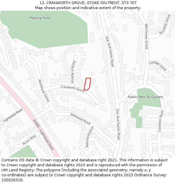 13, CRANWORTH GROVE, STOKE-ON-TRENT, ST3 7ET: Location map and indicative extent of plot