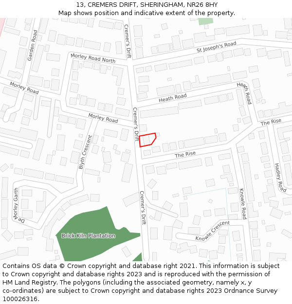 13, CREMERS DRIFT, SHERINGHAM, NR26 8HY: Location map and indicative extent of plot