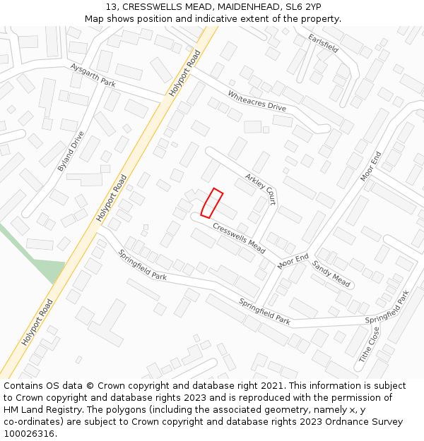 13, CRESSWELLS MEAD, MAIDENHEAD, SL6 2YP: Location map and indicative extent of plot