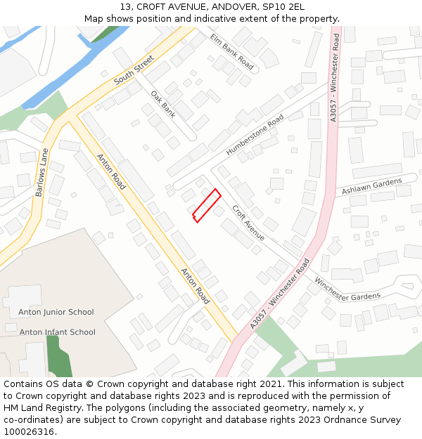 13, CROFT AVENUE, ANDOVER, SP10 2EL: Location map and indicative extent of plot