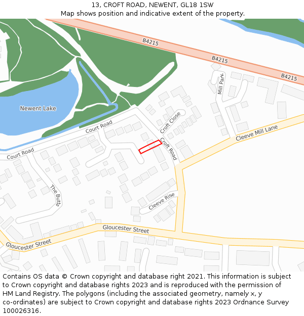 13, CROFT ROAD, NEWENT, GL18 1SW: Location map and indicative extent of plot