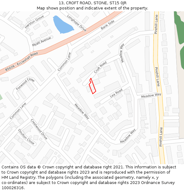 13, CROFT ROAD, STONE, ST15 0JR: Location map and indicative extent of plot