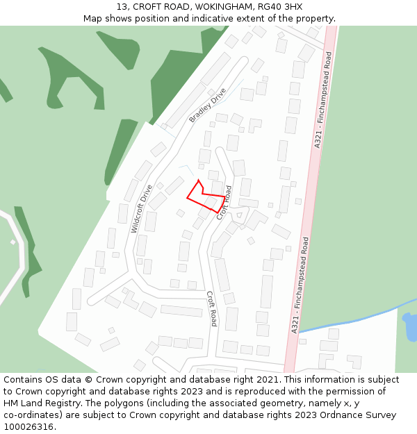 13, CROFT ROAD, WOKINGHAM, RG40 3HX: Location map and indicative extent of plot