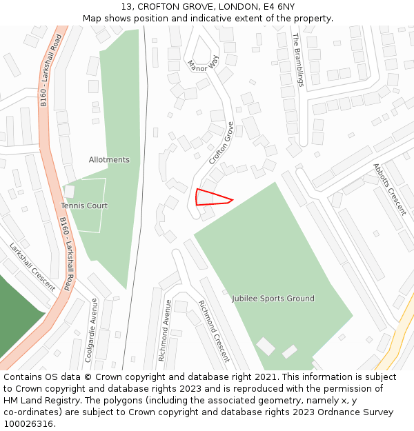 13, CROFTON GROVE, LONDON, E4 6NY: Location map and indicative extent of plot