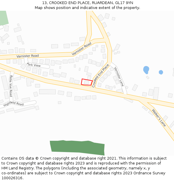 13, CROOKED END PLACE, RUARDEAN, GL17 9YN: Location map and indicative extent of plot