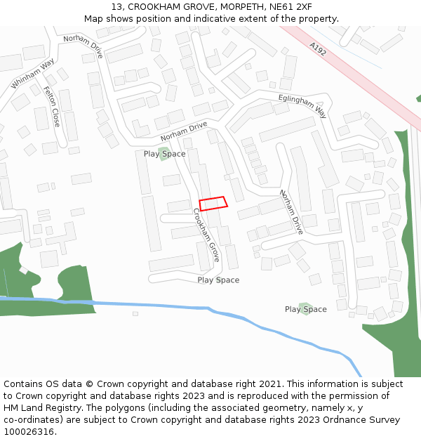 13, CROOKHAM GROVE, MORPETH, NE61 2XF: Location map and indicative extent of plot