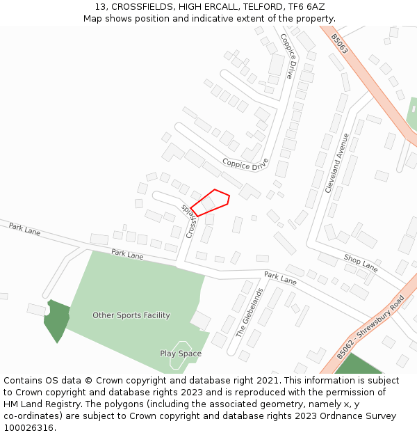 13, CROSSFIELDS, HIGH ERCALL, TELFORD, TF6 6AZ: Location map and indicative extent of plot