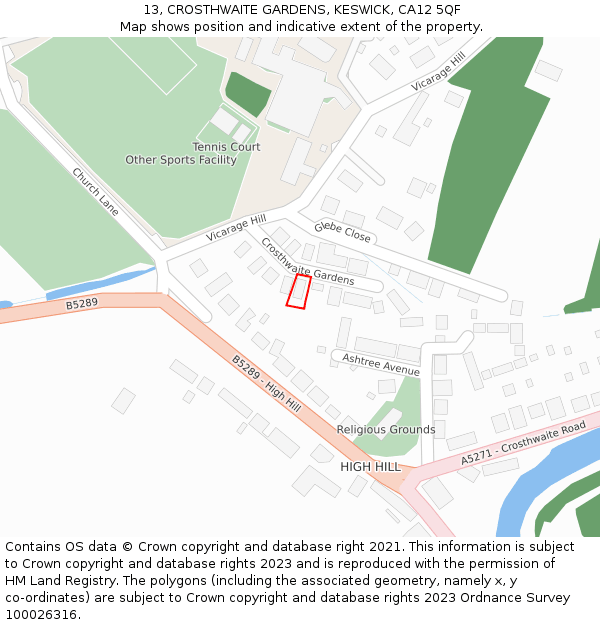 13, CROSTHWAITE GARDENS, KESWICK, CA12 5QF: Location map and indicative extent of plot