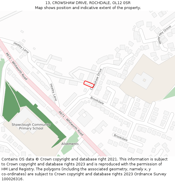 13, CROWSHAW DRIVE, ROCHDALE, OL12 0SR: Location map and indicative extent of plot