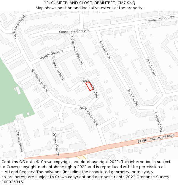 13, CUMBERLAND CLOSE, BRAINTREE, CM7 9NQ: Location map and indicative extent of plot