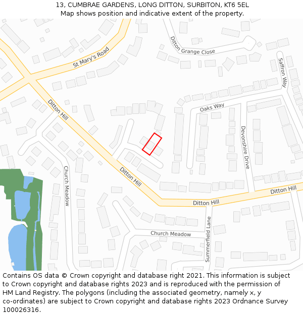 13, CUMBRAE GARDENS, LONG DITTON, SURBITON, KT6 5EL: Location map and indicative extent of plot