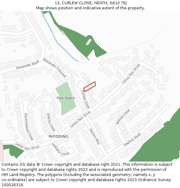 13, CURLEW CLOSE, NEATH, SA10 7EJ: Location map and indicative extent of plot