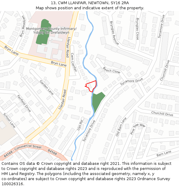 13, CWM LLANFAIR, NEWTOWN, SY16 2RA: Location map and indicative extent of plot