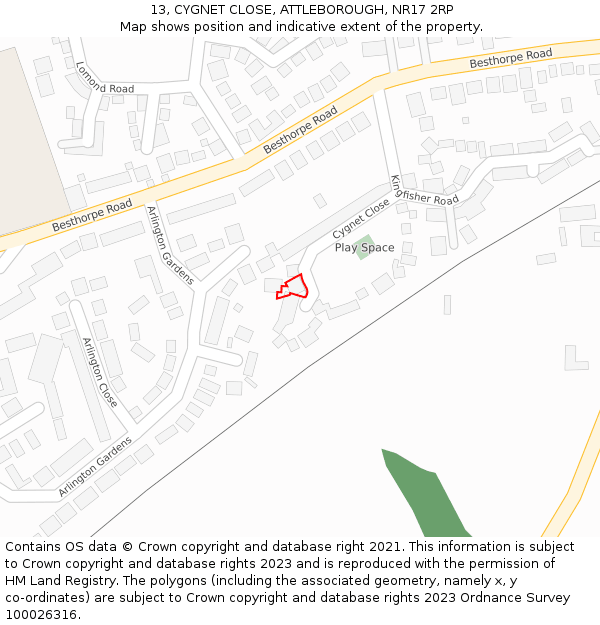 13, CYGNET CLOSE, ATTLEBOROUGH, NR17 2RP: Location map and indicative extent of plot