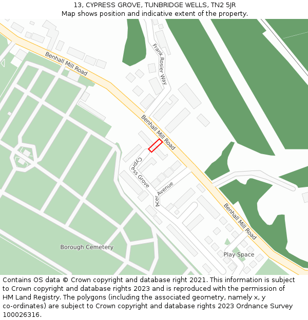 13, CYPRESS GROVE, TUNBRIDGE WELLS, TN2 5JR: Location map and indicative extent of plot