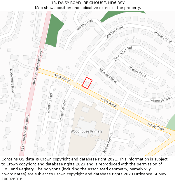 13, DAISY ROAD, BRIGHOUSE, HD6 3SY: Location map and indicative extent of plot