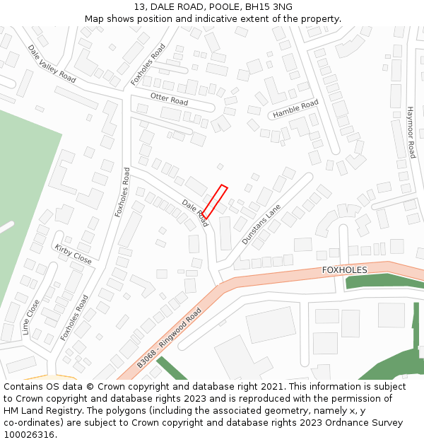 13, DALE ROAD, POOLE, BH15 3NG: Location map and indicative extent of plot