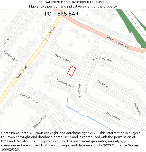 13, DALESIDE DRIVE, POTTERS BAR, EN6 2LL: Location map and indicative extent of plot