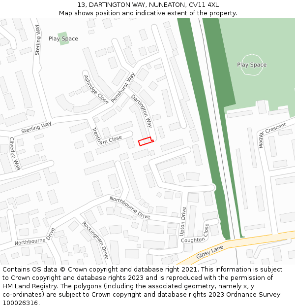13, DARTINGTON WAY, NUNEATON, CV11 4XL: Location map and indicative extent of plot