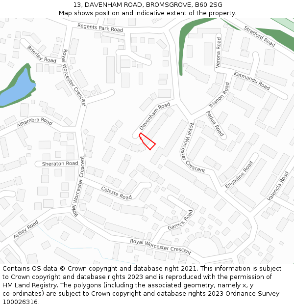 13, DAVENHAM ROAD, BROMSGROVE, B60 2SG: Location map and indicative extent of plot