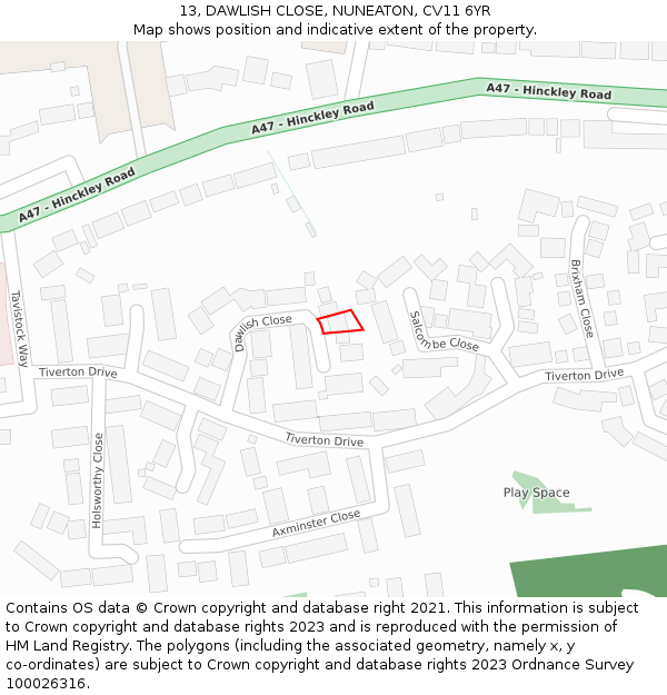 13, DAWLISH CLOSE, NUNEATON, CV11 6YR: Location map and indicative extent of plot