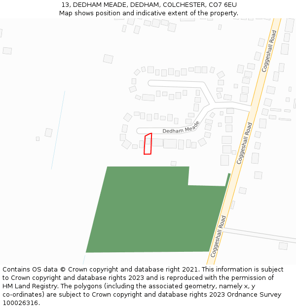 13, DEDHAM MEADE, DEDHAM, COLCHESTER, CO7 6EU: Location map and indicative extent of plot