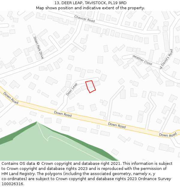 13, DEER LEAP, TAVISTOCK, PL19 9RD: Location map and indicative extent of plot