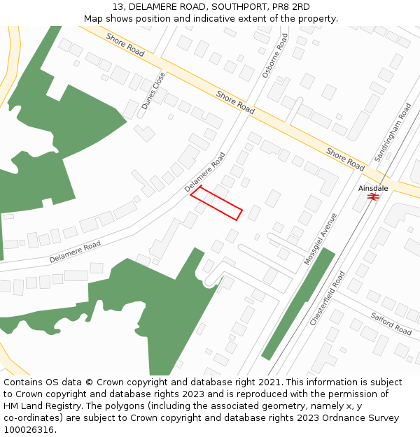 13, DELAMERE ROAD, SOUTHPORT, PR8 2RD: Location map and indicative extent of plot