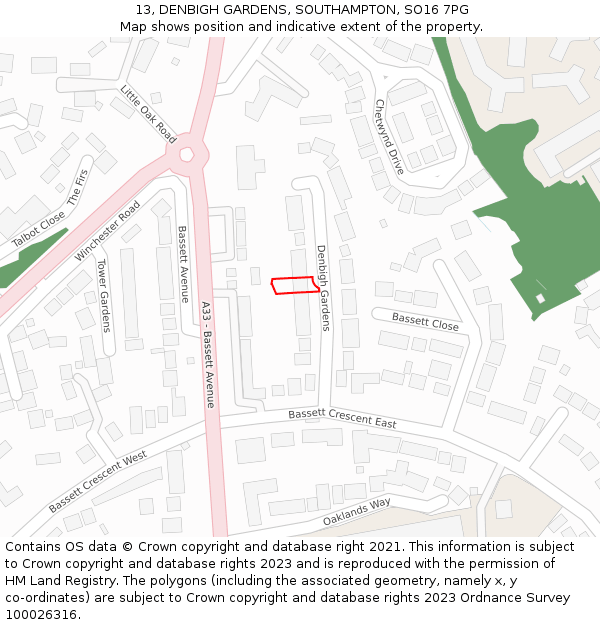13, DENBIGH GARDENS, SOUTHAMPTON, SO16 7PG: Location map and indicative extent of plot