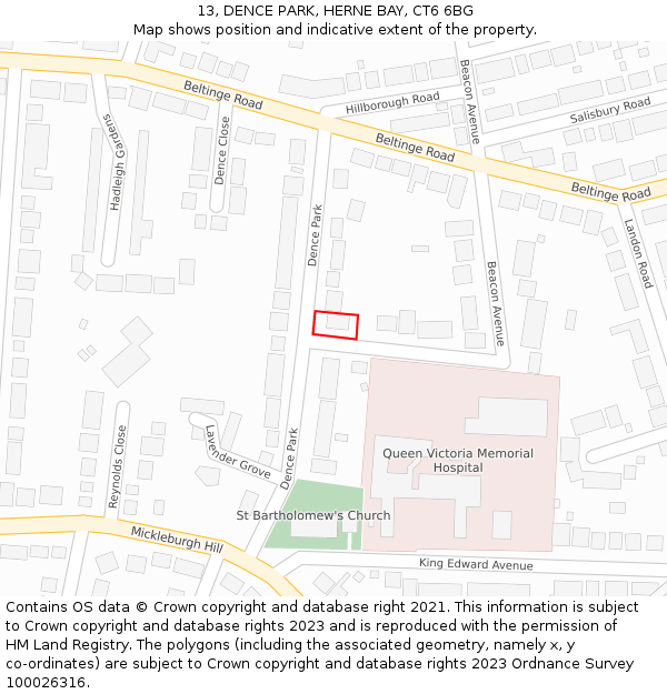 13, DENCE PARK, HERNE BAY, CT6 6BG: Location map and indicative extent of plot