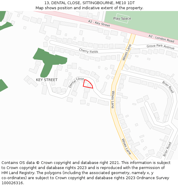 13, DENTAL CLOSE, SITTINGBOURNE, ME10 1DT: Location map and indicative extent of plot