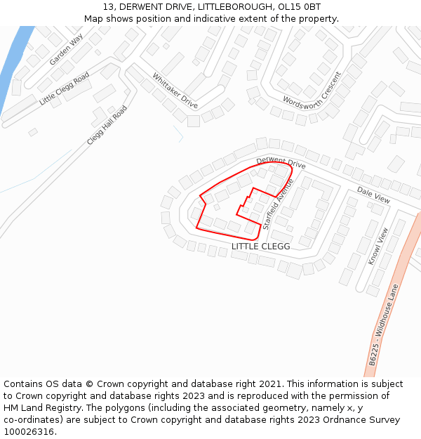 13, DERWENT DRIVE, LITTLEBOROUGH, OL15 0BT: Location map and indicative extent of plot