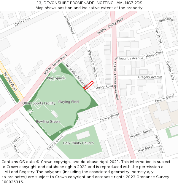 13, DEVONSHIRE PROMENADE, NOTTINGHAM, NG7 2DS: Location map and indicative extent of plot